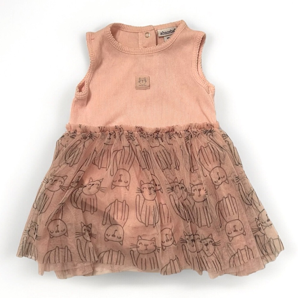 Absorba 18 Month Pink Kitty Cat Tutu Dress Sleeveless Tank Sundress Bodysuit